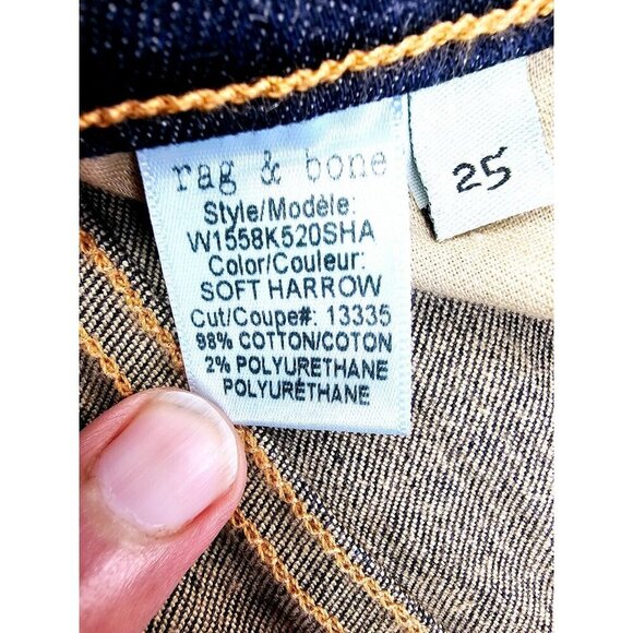 Rag & Bone Size 25X23 Womens Blue Capri Embroidered Pocket Logo Denim Jeans USA - Picture 12 of 13